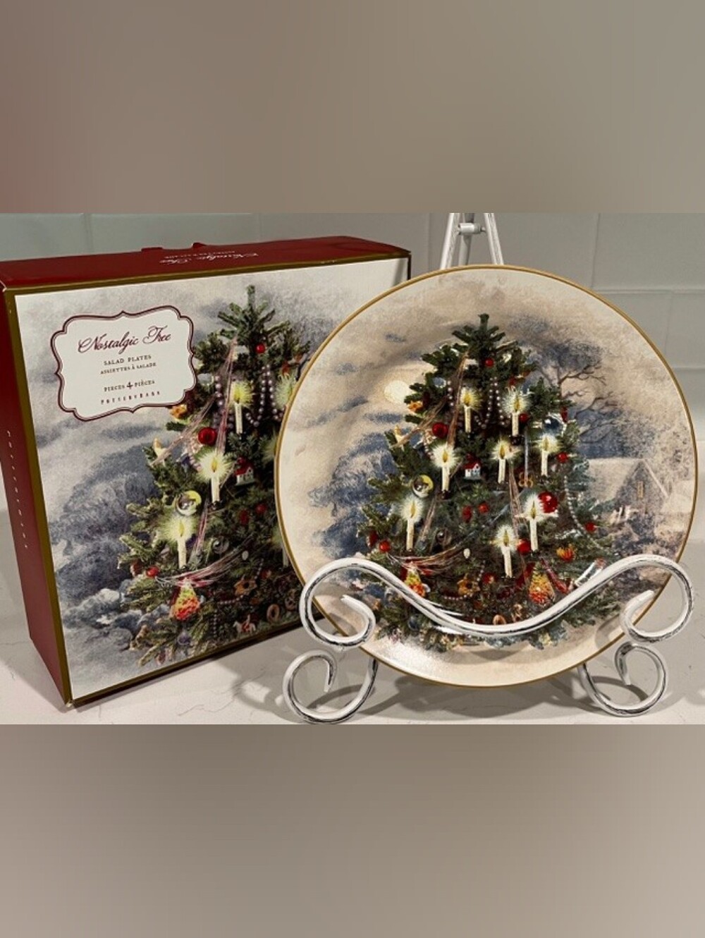 Pottery Barn Nostalgic Christmas Tree Salad‎ Plates Set Of 4 In Box